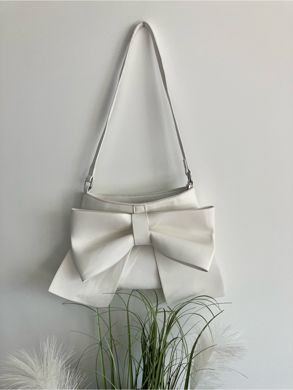 White Bow Accent Shoulder Bag - Elegant Bridal, Wedding, All Occasion Handbag